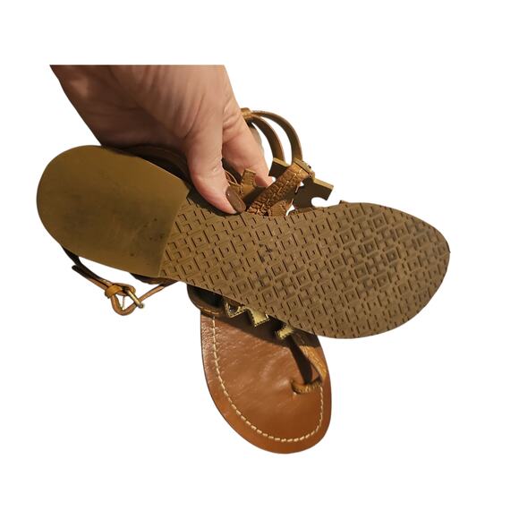 Tory Burch Phoebe brown LEATHER Flat SANDALS with Gold LOGO Women’s Size 6 SH134 - Picture 4 of 4